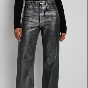 Mid Waist Silver Coated Denim